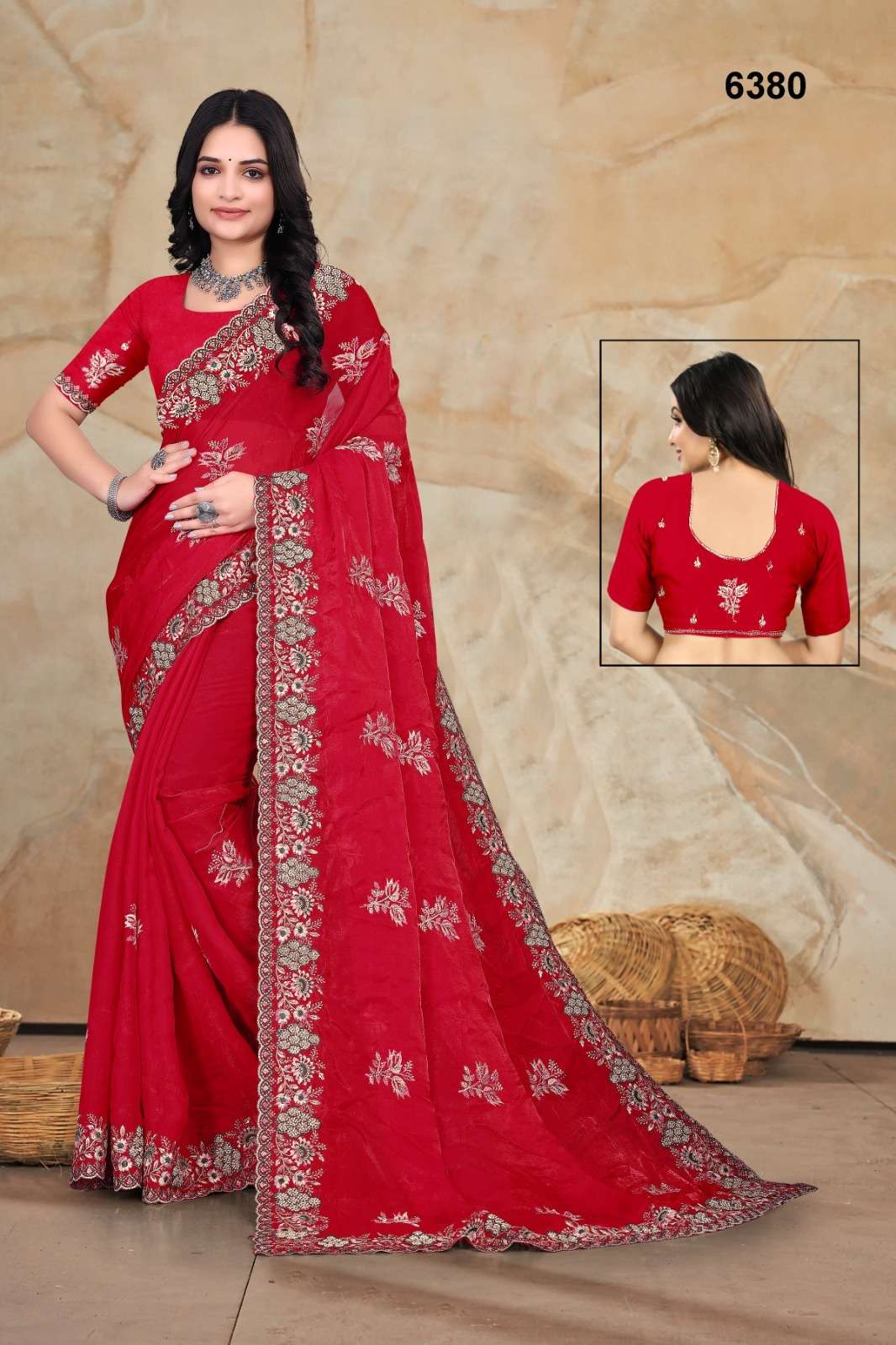 6380 COLOUR BY ASLIWHOLESALE DESIGNER PURE FANCY EMBROIDERY PRINTED SAREES-00103