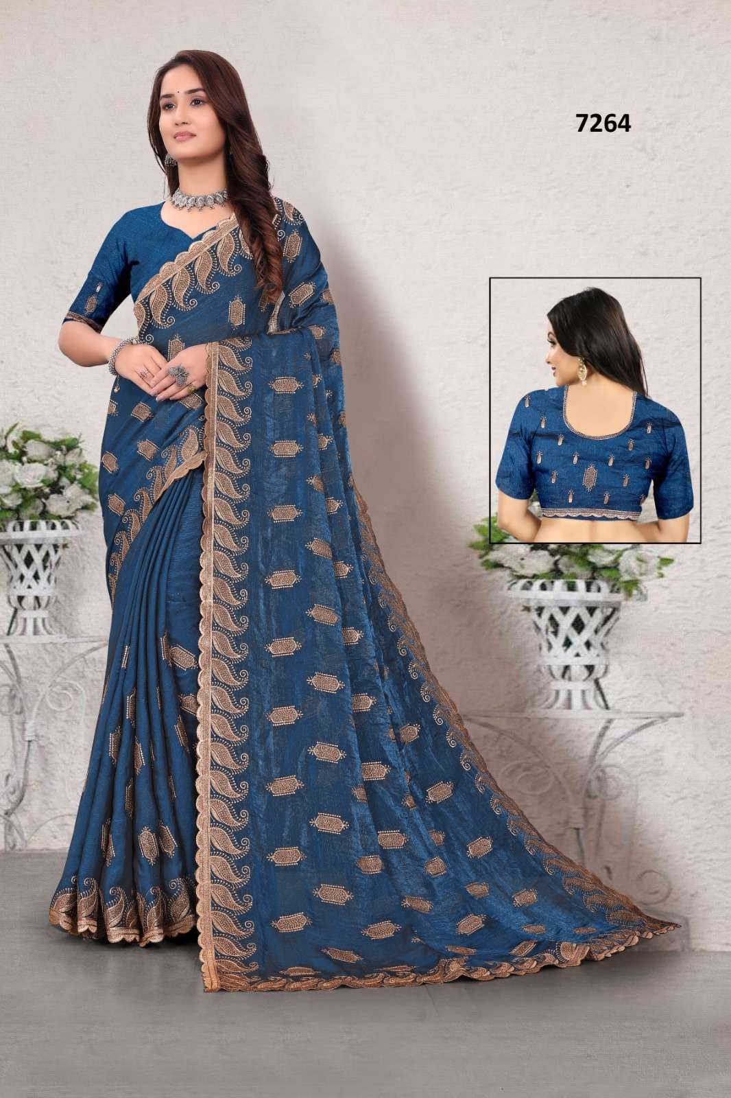 7264 COLOUR BY ASLIWHOLESALE DESIGNER PURE FANCY EMBROIDERY SAREES-00103