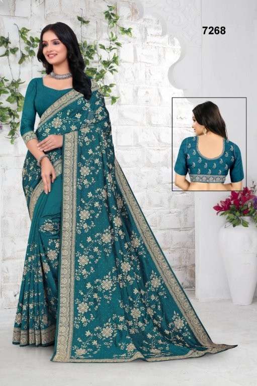 7268 COLOUR BY ASLIWHOLESALE DESIGNER PURE VICHITRA SILK EMBROIDERY PRINTED SAREES-00103