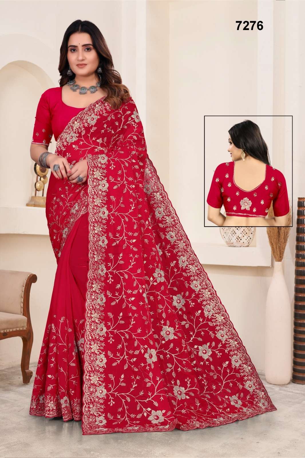 7276 COLOUR BY ASLIWHOLESALE DESIGNER PURE FANDY SATIN EMBROIDERY SAREES-00103