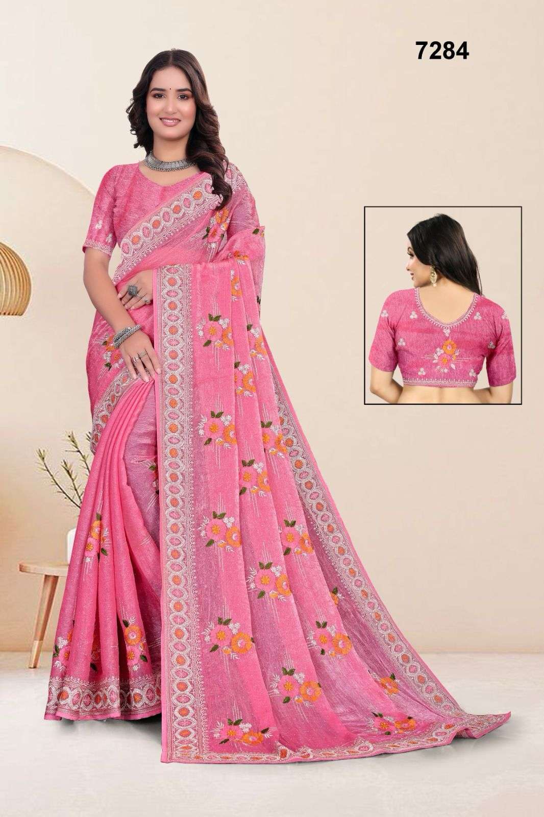 7284 COLOUR BY ASLIWHOLESALE DESIGNER PURE CRUSH EMBROIDERY SAREES-00103