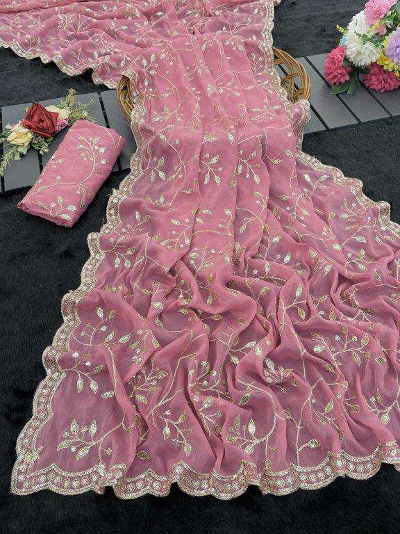 758 COLOUR BY ASLIWHOLESALE DESIGNER PURE GEORGETTE EMBROIDERY SAREES-00285