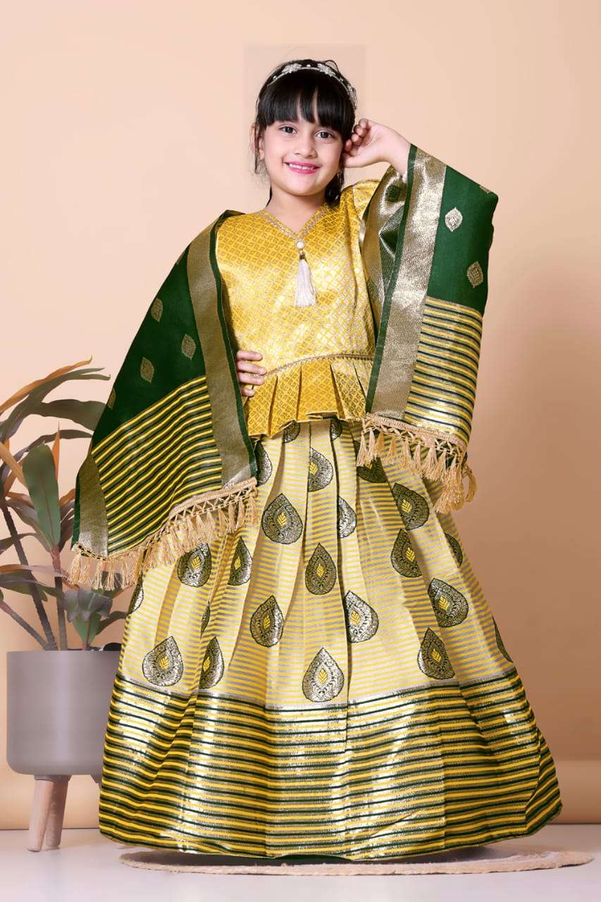 88 SERIES BY ASLIWHOLESALE DESIGNER PURE JACQUARD PRINTED KIDS LEHENGAS-00293