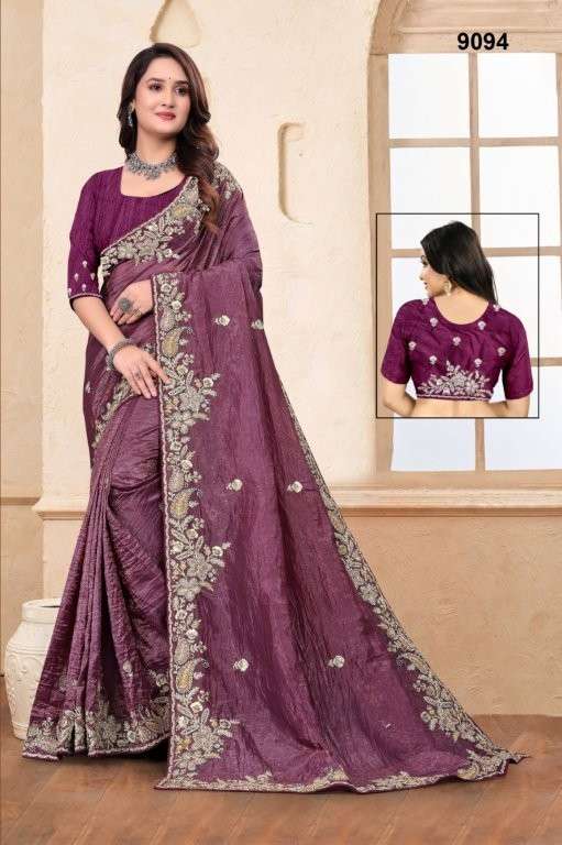 9094 COLOUR BY ASLWIHOLESALE DESIGNER PURE CRUSH EMBROIDERY PRINTED SAREES-00103