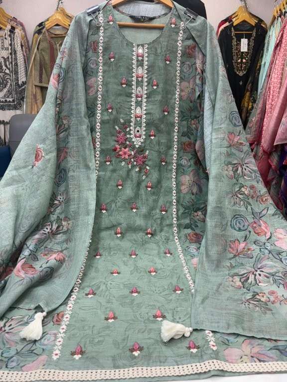 9987 SERIES BY ASLIWHOLESALE DESIGNER PURE LINEN PRINTED EMBROIDERY DRESSES-00298