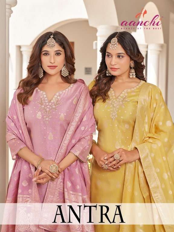 AANCHI ANTRA PURE SHIMMER JACQUARD EMBROIDERY PRINTED DRESSES-00286
