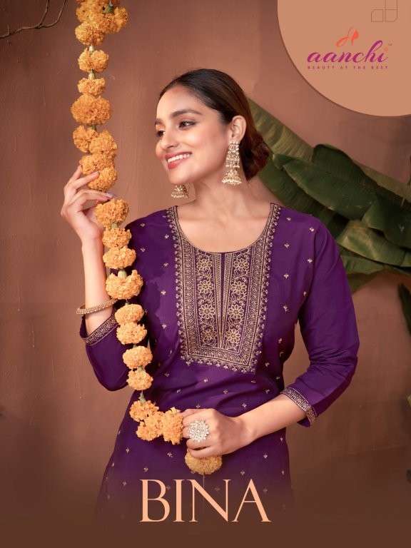 AANCHI BINA 1001 TO 1005 SERIES PURE ROMAN SILK EMBROIDERY DRESSES-00286