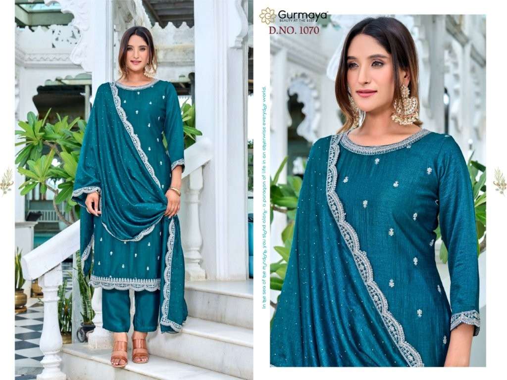 AANCHI DN-1070 & 1071 SERIES PURE VICHITRA SILK EMBROIDERY PRINTED DRESSES-00286
