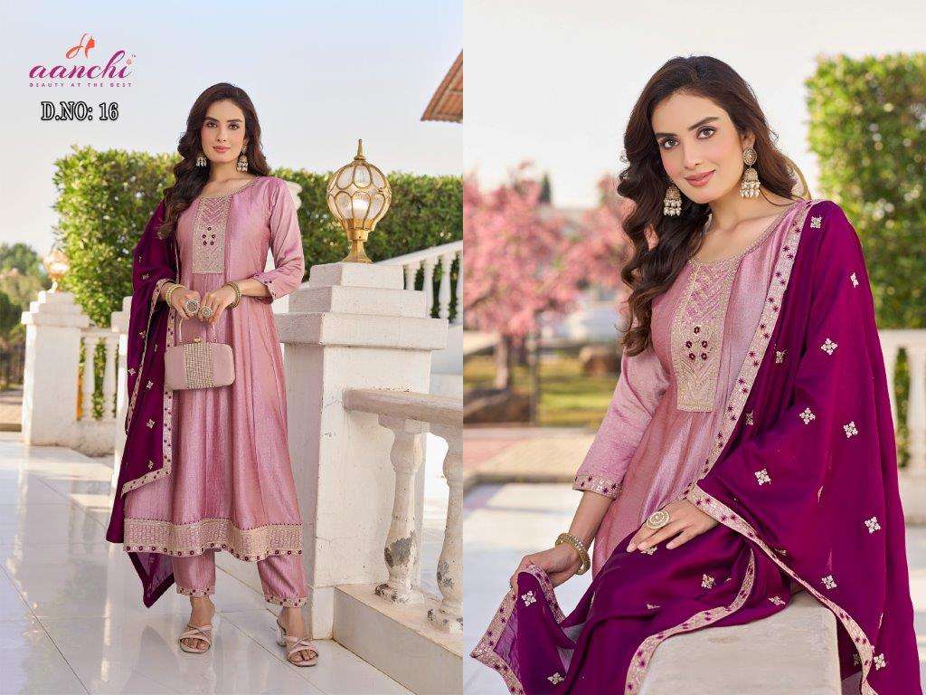 AANCHI DN-16 PURE VICHITRA SILK EMBROIDERY DRESSES-00286