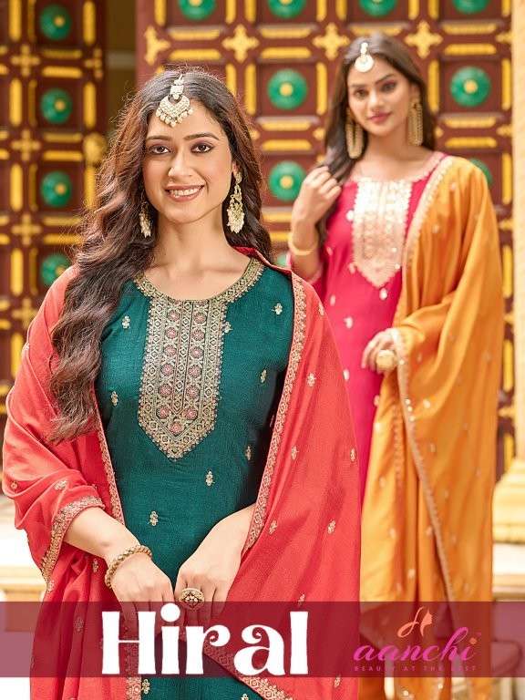 AANCHI HIRAL PURE VICHITRA SILK EMBROIDERY PRINTED DRESSES-00286
