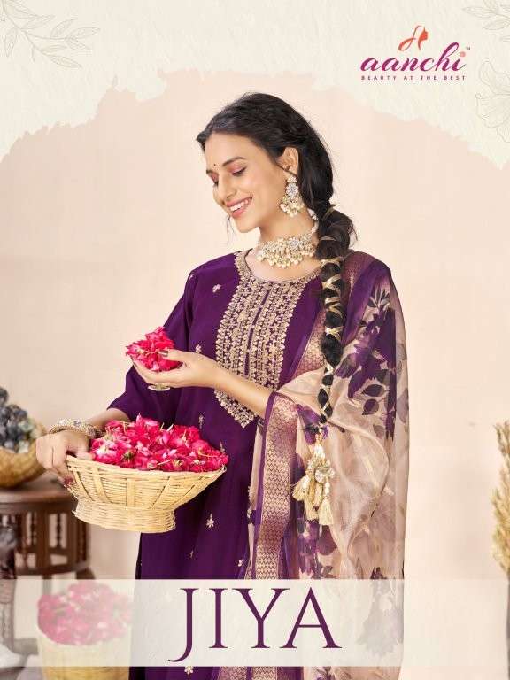 AANCHI JIYA PURE ROMAN SILK EMBROIDERY PRINTED DRESSES-00286