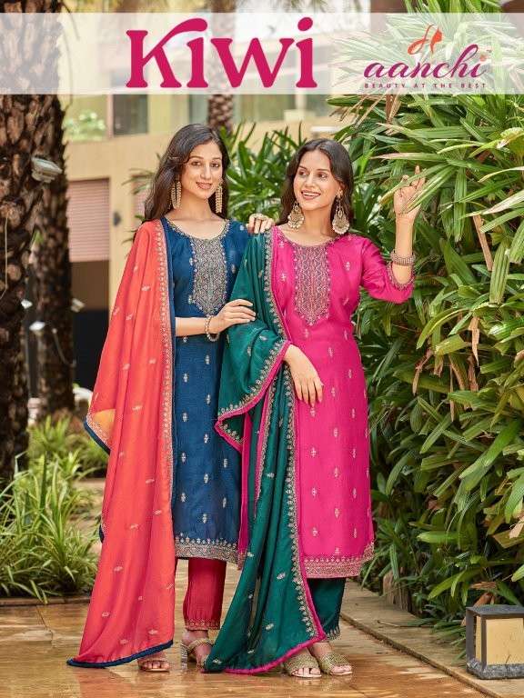 AANCHI KIWI PURE VICHITA SILK EMBROIDERY PRINTED DRESSES-00286