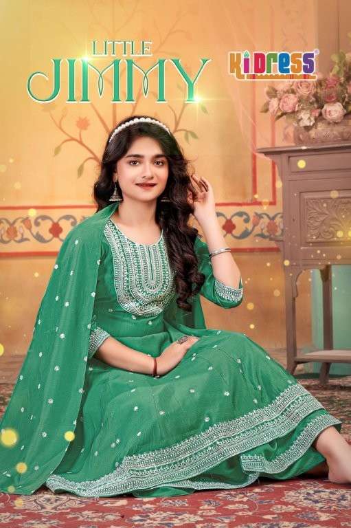 AANCHI LITTLE JIMMY PURE ROMAN SILK EMBROIDERY PRINTED KIDS DRESSES-00286