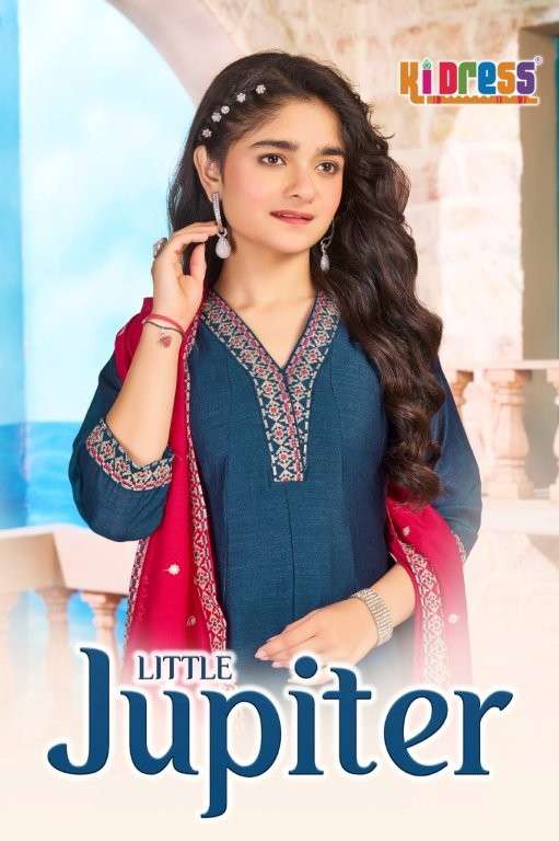 AANCHI LITTLE JUPITER PURE VICHITRA SILK EMBROIDERY PRINTYED DRESSES-00286
