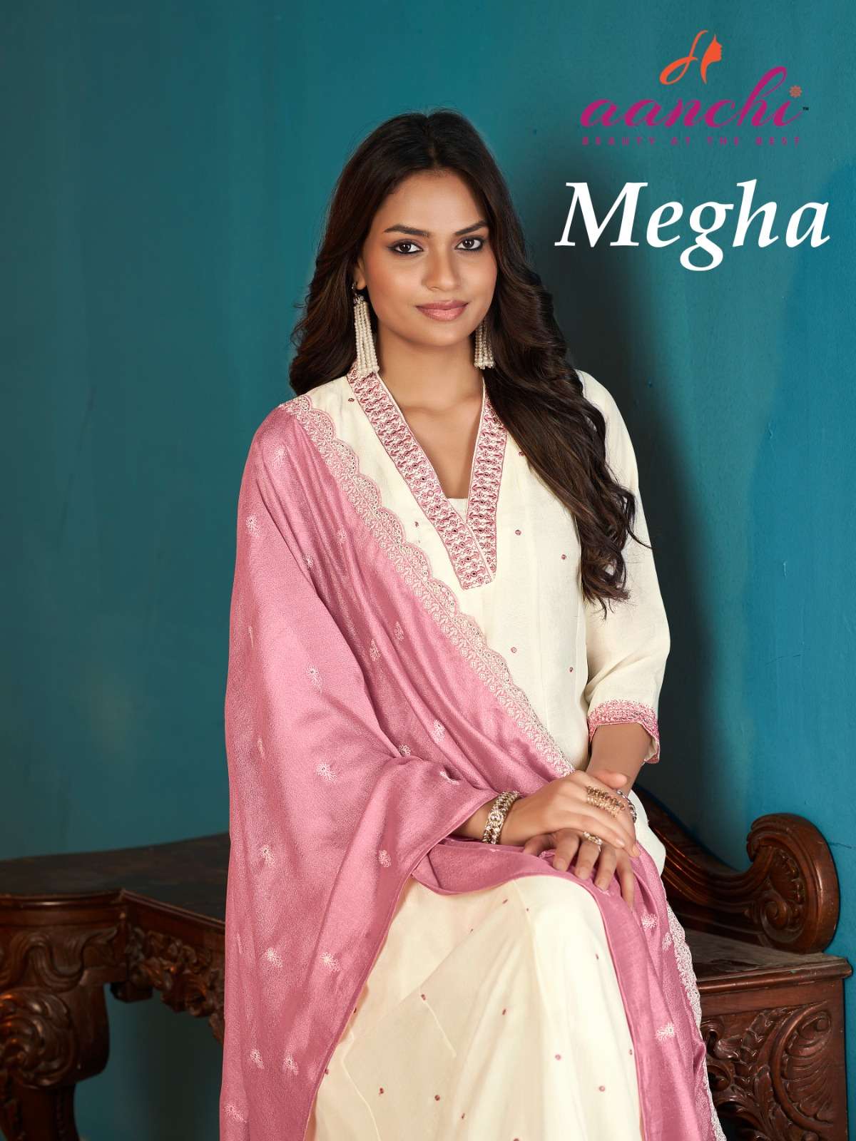 AANCHI MEGHA 3001 TO 3003 SERIES PURE VICHITRA SILK EMBROIDERY DRESSES-00286
