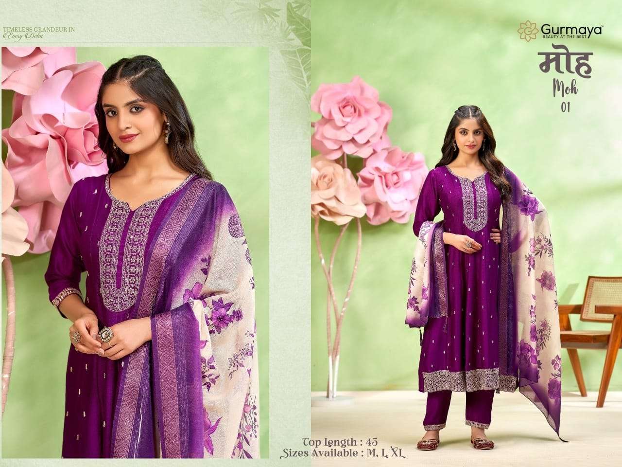 AANCHI MOH PURE VICHITRA SILK EMBROIDERY PRINTED DRESSES-00286