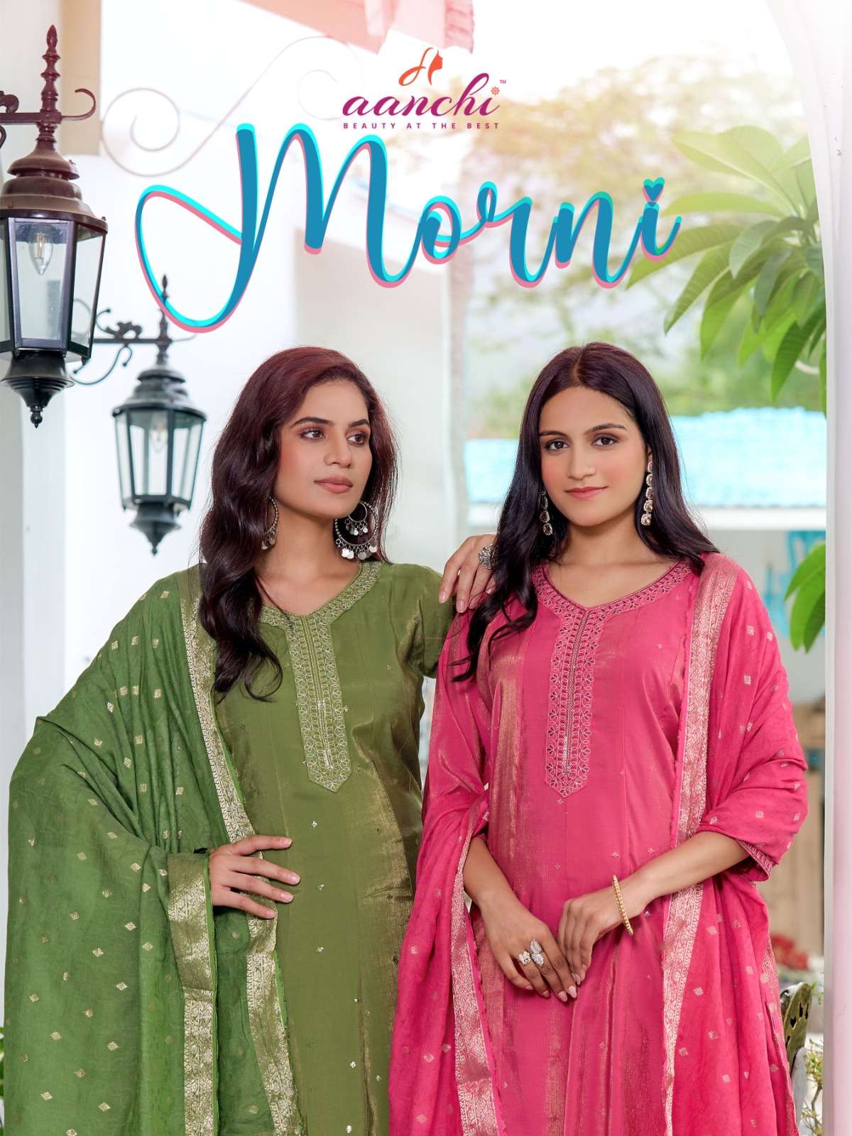 AANCHI MORNI PURE ROMAN SHIMMER EMBROIDERY PRINTED DRESSES-00286
