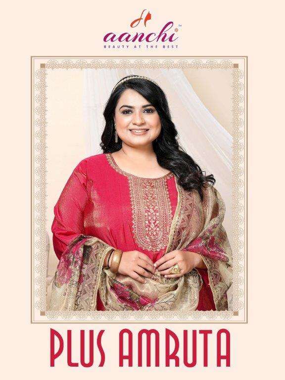 AANCHI PLUS AMRUTA 100219 TO 100222 SERIES PURE  ROMAN SHIMMER FANCY EMBROIDERY DRESSES-00286