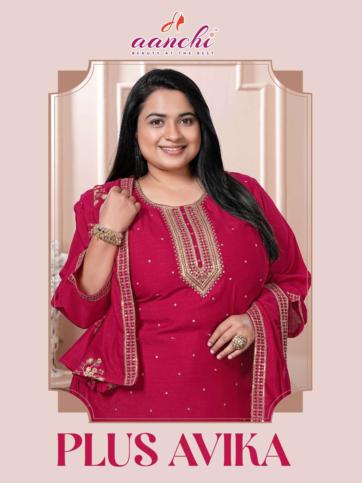 AANCHI PLUS AVIKA 100234 TO 100237 SERIES PURE VICHITRA SILK EMBROIDERY DRESSES-00286