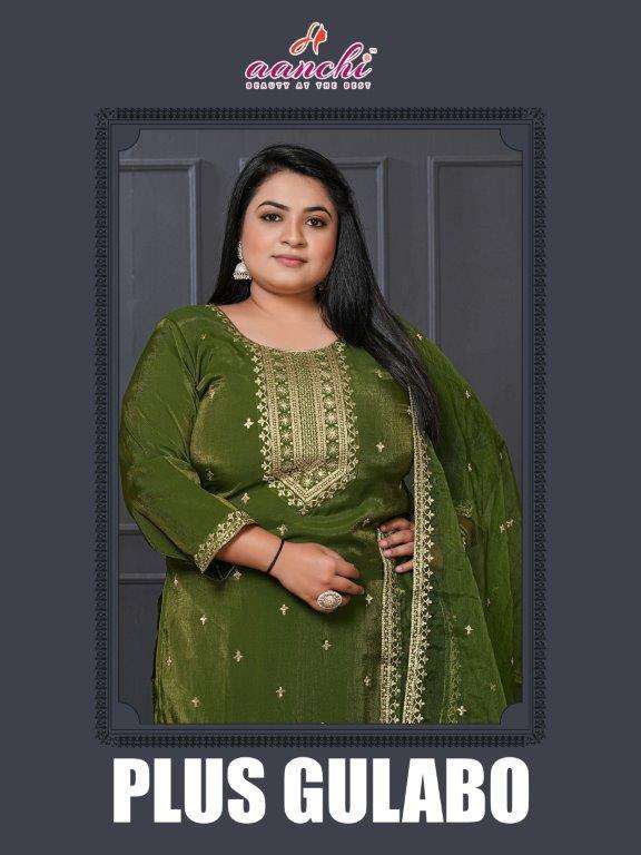 AANCHI PLUS GULABO 100174 TO 100177 SERIES PURE ROMAN SHIMMER EMBROIDERY DRESSES-00286