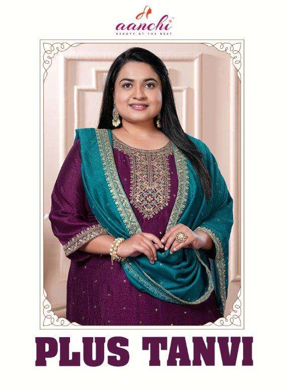 AANCHI PLUS TANVI 100244 TO 100247 SERIES PURE VICHITRA  SILK EMBROIDERY DRESSES-00286
