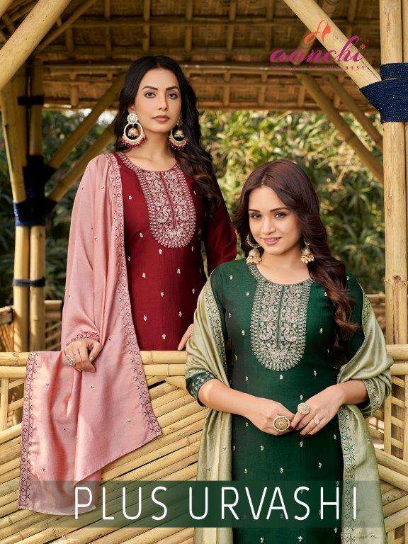 AANCHI PLUS URVASHI PURE VICHITRA SILK EMBROIDERY DRESSES-00286