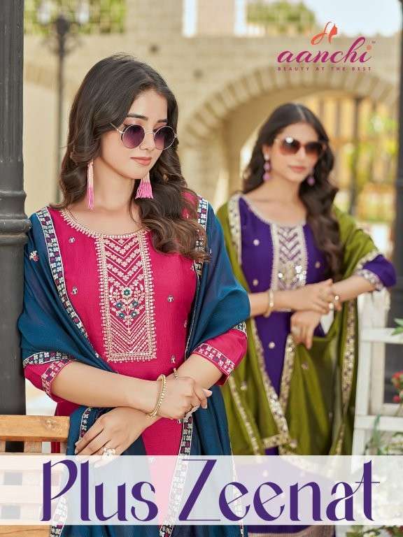 AANCHI PLUS ZEENAT PURE VICHITA SILK EMBROIDERY PRINTED DRESSES-00286