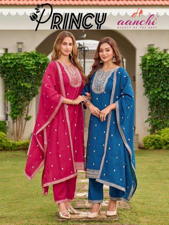 AANCHI PRINCY PURE ROMAN SILK EMBROIDERY DRESSES-00286