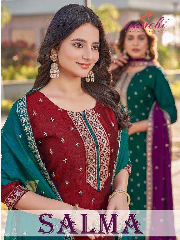 AANCHI SALMA PURE VICHITRA SILK EMBROIDERY DRESSES-00286