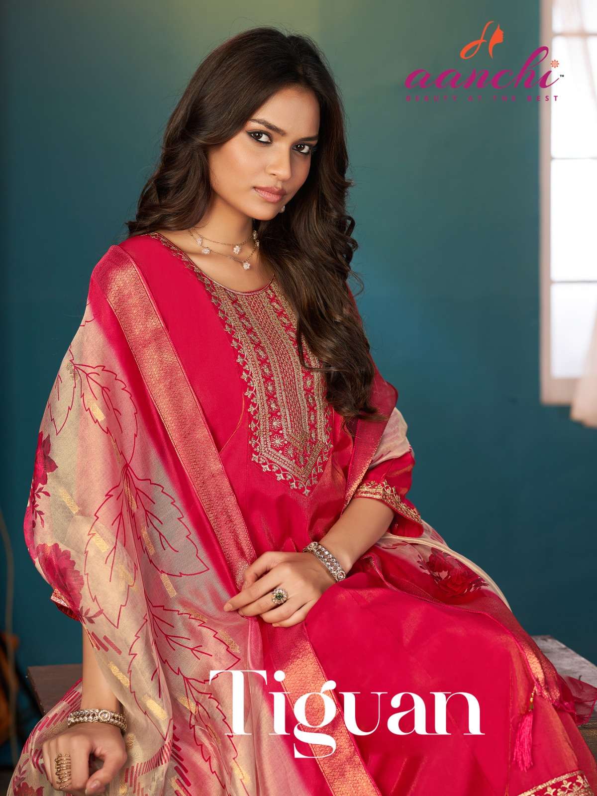 AANCHI TIGUAN PURE ROMAN SHIMMER EMBROIDERY PRINTED DRESSES-00286