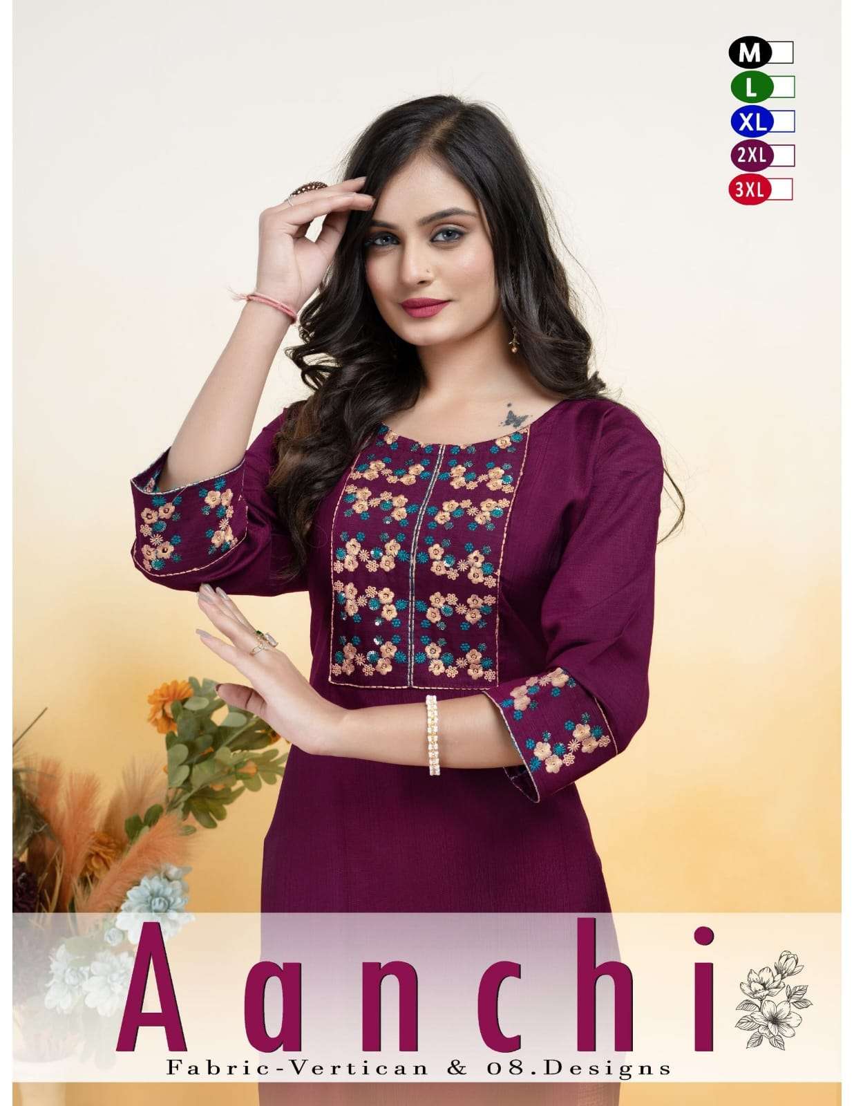 AANCHI VOL-04 BY ASLIWHOLESALE DESIGNER PURE VERTICAL EMBROIDERY KURTIS-00093