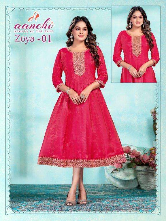 AANCHI ZOYA 01 TO 04 SERIES PURE ROMAN SHIMMER FANCY EMBROIDERY DRESSES-00286