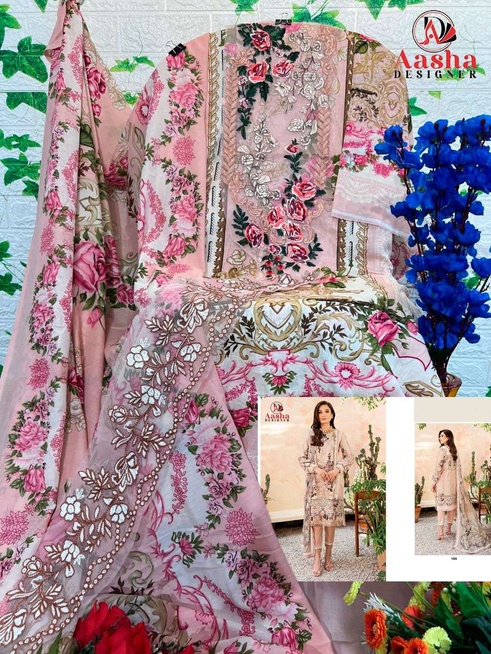 AASHA DESIGNER 1009 SERIES PURE COTTON PRINTED EMBROIDERY PAKISTANI DRESS-00062
