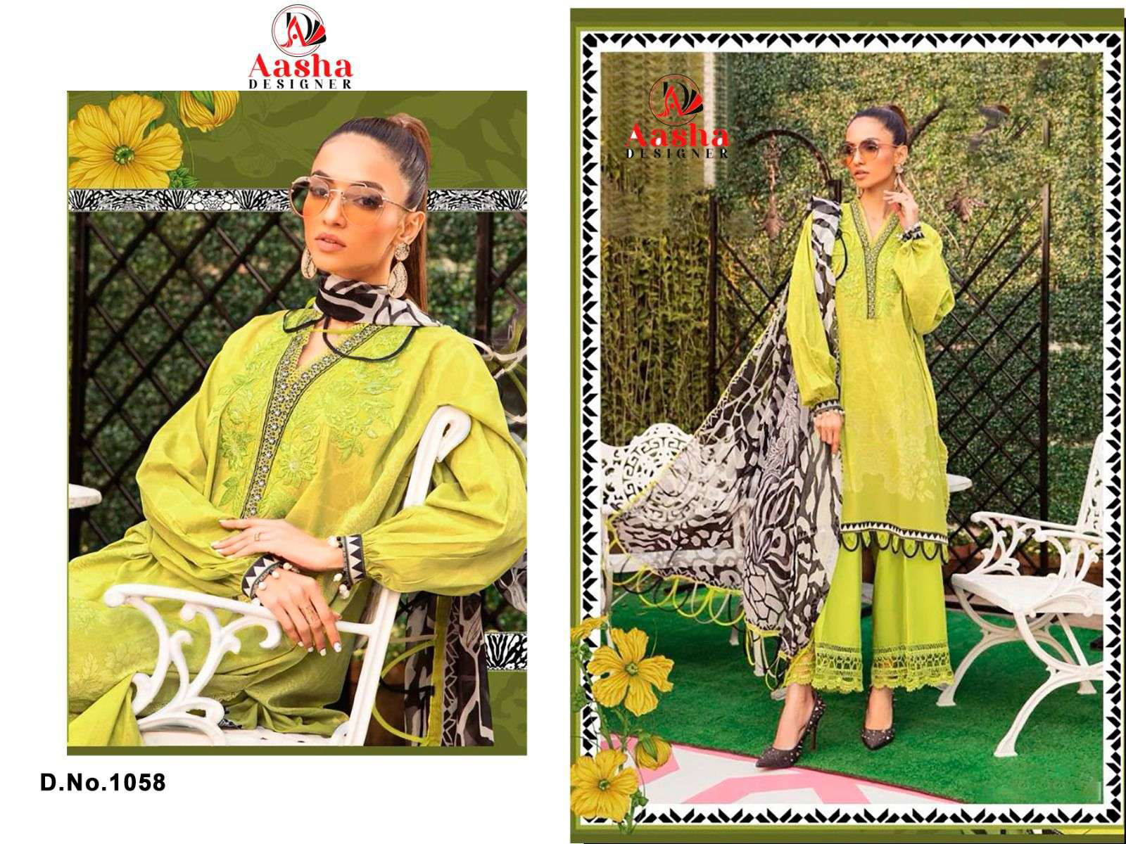 AASHA DESIGNER 1058-A TO 1058-C SERIES PURE COTTON EMBROIDERY PRINTED DRESSES-00062