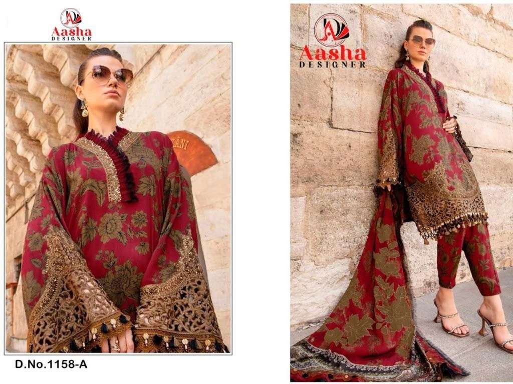AASHA DESIGNER 1158 SERIES PURE COTTON PRINTED EMBROIDERY PAKISTANI DRESSES-00062