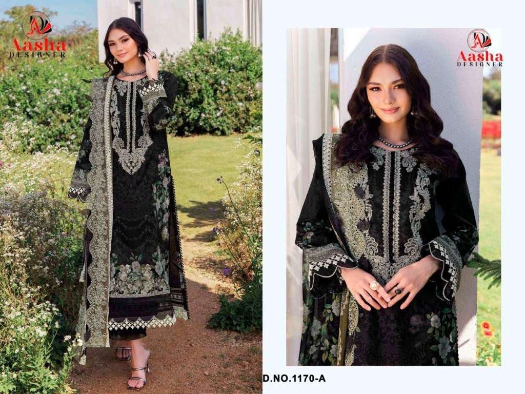 AASHA DESIGNER 1170 SERIES PURE COTTON PRINTED EMBROIDERY PAKISTANI DRESSES-00071