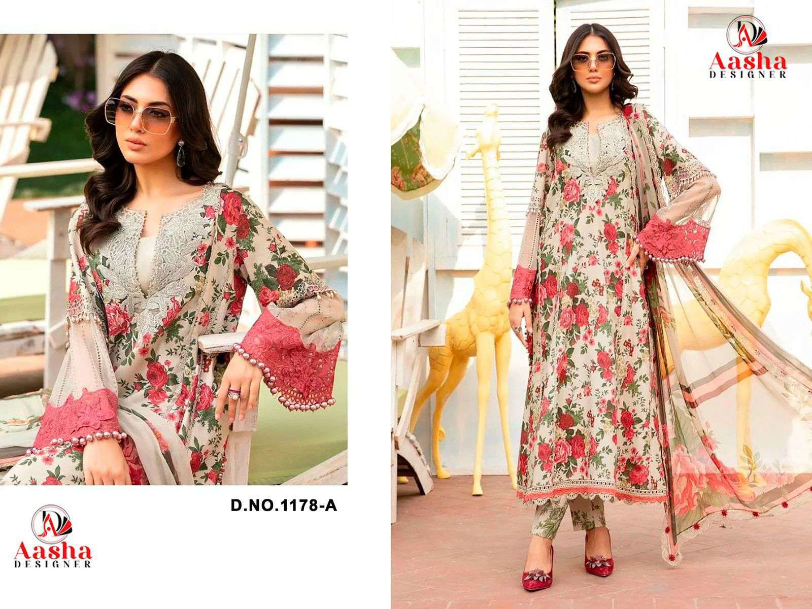 AASHA DESIGNER 1178 SERIES PURE COTTON PRINTED EMBROIDERY PAKISTANI DRESSES-00062