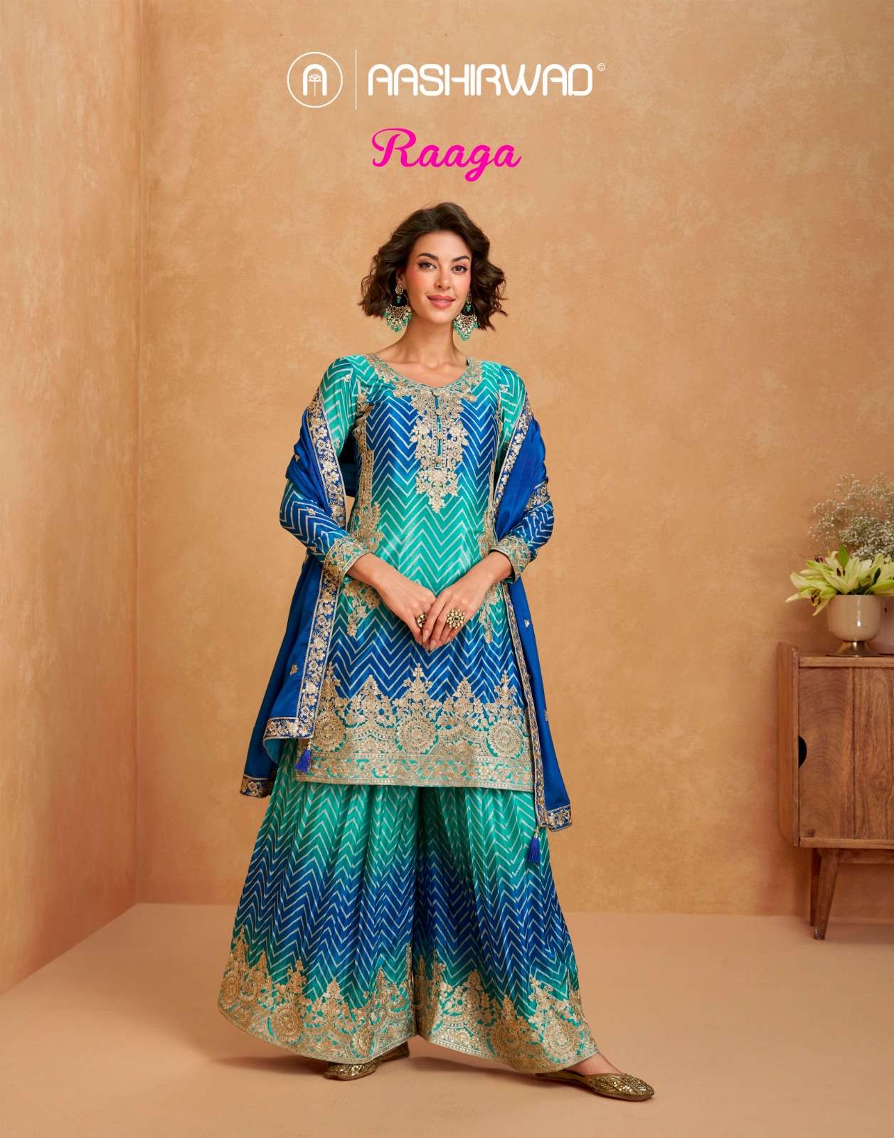 AASHIRWAD CREATION RAAGA 10280 TO 10283 SERIES PURE CHINON SILK DRESSES-00028