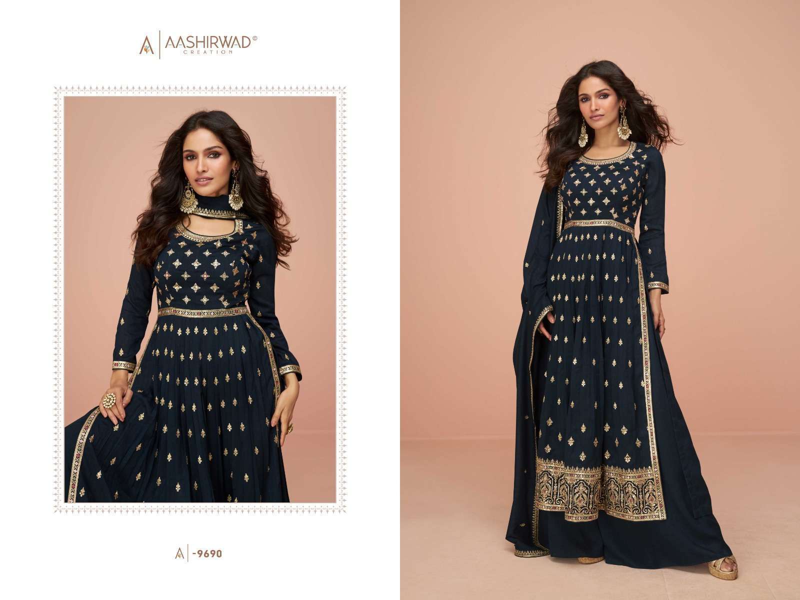 AASHIRWAD CREATION SUHANI PURE GEORGETTE SILK EMBROIDERY DRESS-00028