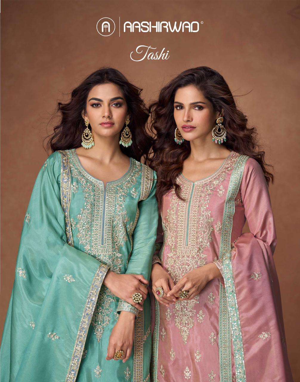 AASHIRWAD CREATION TASHI PURE ORGANZA SILK SHARARA DRESSES-00028