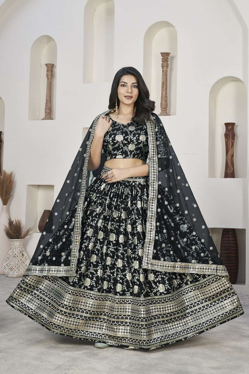 AAWIYA AALISHA VOL-1 1015 BALCK SERIES PURE JACQUARD EMBROIDERY PRINTED LEHENGAS-00060