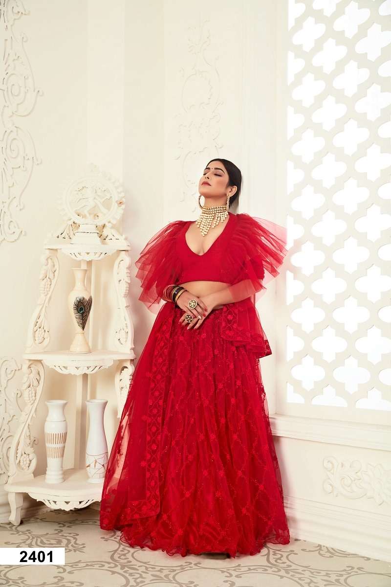AAWIYA INAAYAT VOL-1 2401 SERIES PURE NET EMBROIDERY PRIONTED LEHENGAS-00060