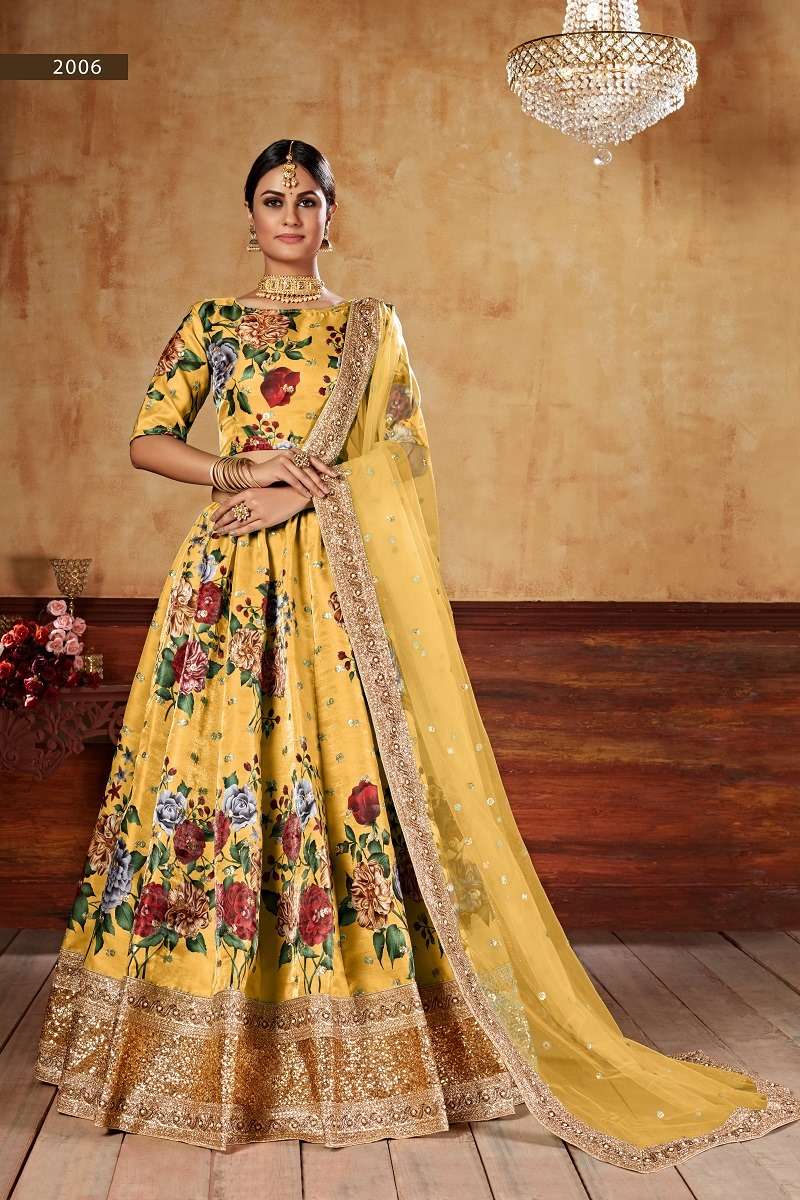 AAWIYA LISHVAA VOL-1 2006 SERIES PURE ART SILK EMBROIDERY PRINTED LEHENGAS-00060