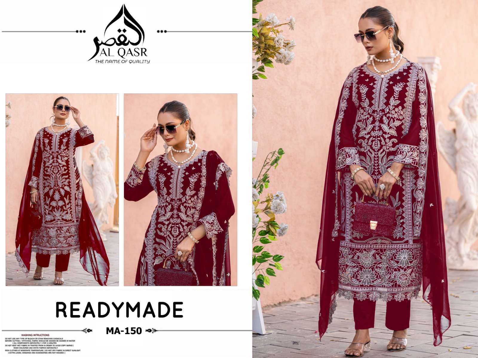 AL QASR MA-150 PURE FAUX GEORGETTE EMBROIDERY DRESSES-00245