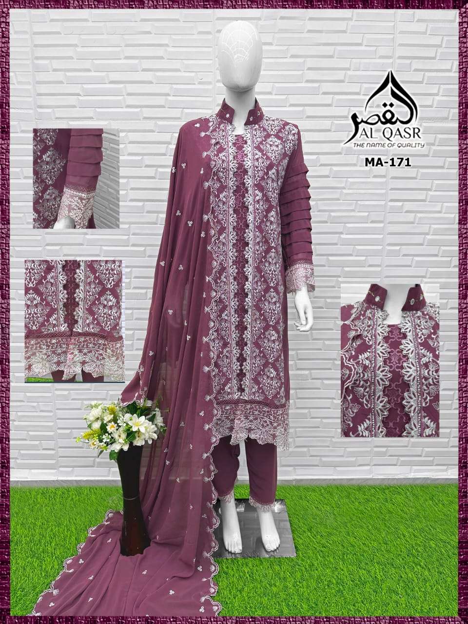 AL QASR MA-171 PURE FAUX GEORGETTE EMBROIDERY PRINTED DRESSES-00245