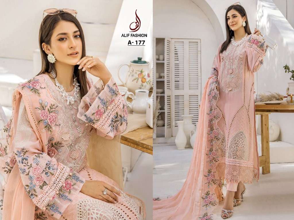 ALIF FASHION A-177 SERIES PURE COTTON EMBROIDERY PAKISTANI DRESSES-00022