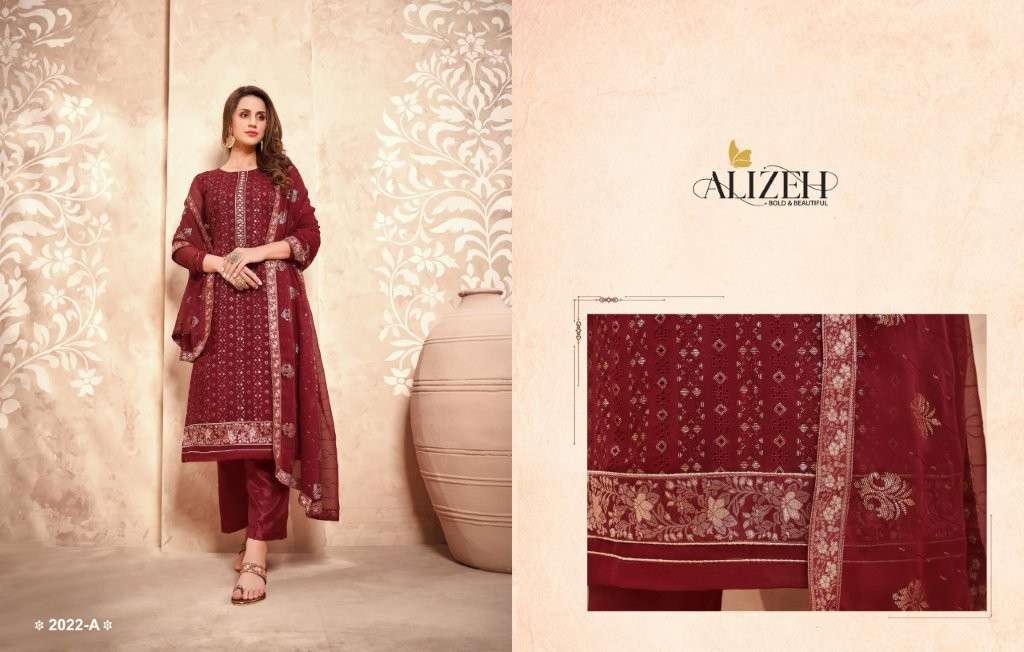 ALIZEH 2022 HIT DESIGN 2022-A TO 2022-E SERIES PURE GEORGETTE EMBROIDERY DRESSES-00001