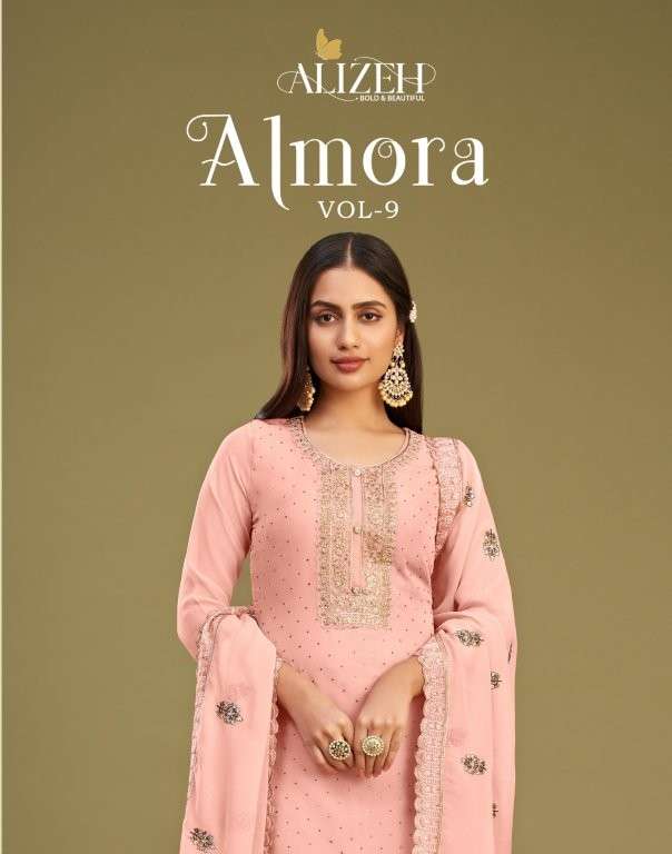 ALIZEH ALMORA VOL-9 3034 TO 3037 SERIES PURE GEORGETTE EMBROIDEY PRINTED DRESSES-00015