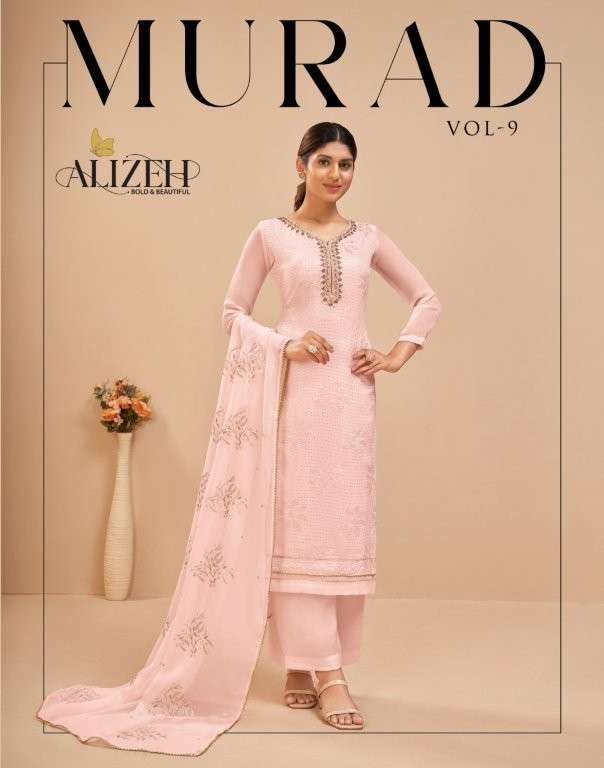 ALIZEH MURAD VOL-9 2045 & 2046 SERIES PURE GEORGETTE EMBROIDERY PRINTED DRESSES-00001