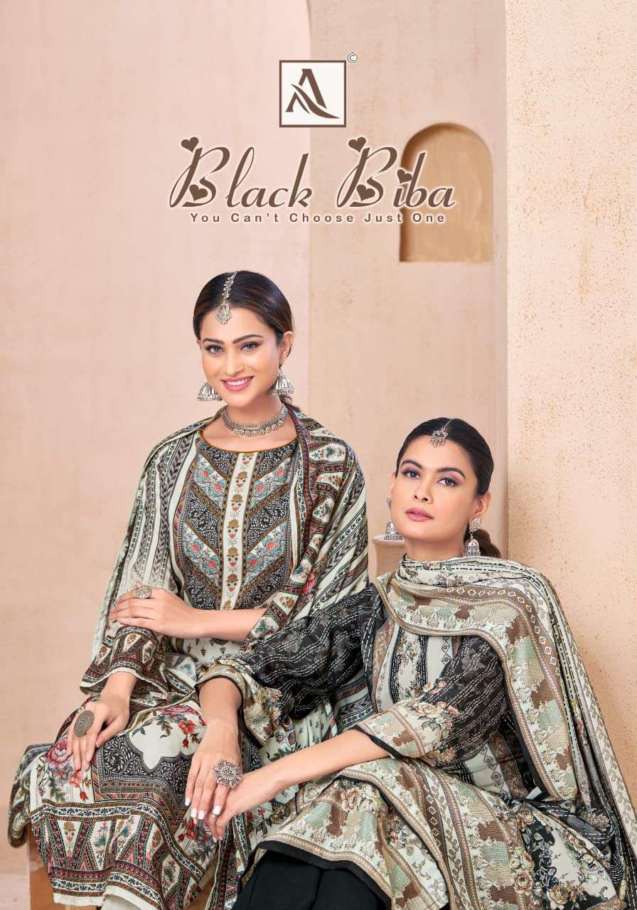 ALOK SUIT BLACK BIBA PURE VISCOSE MUSLIN  PRINTED PAKISTANI DRESSES-00201